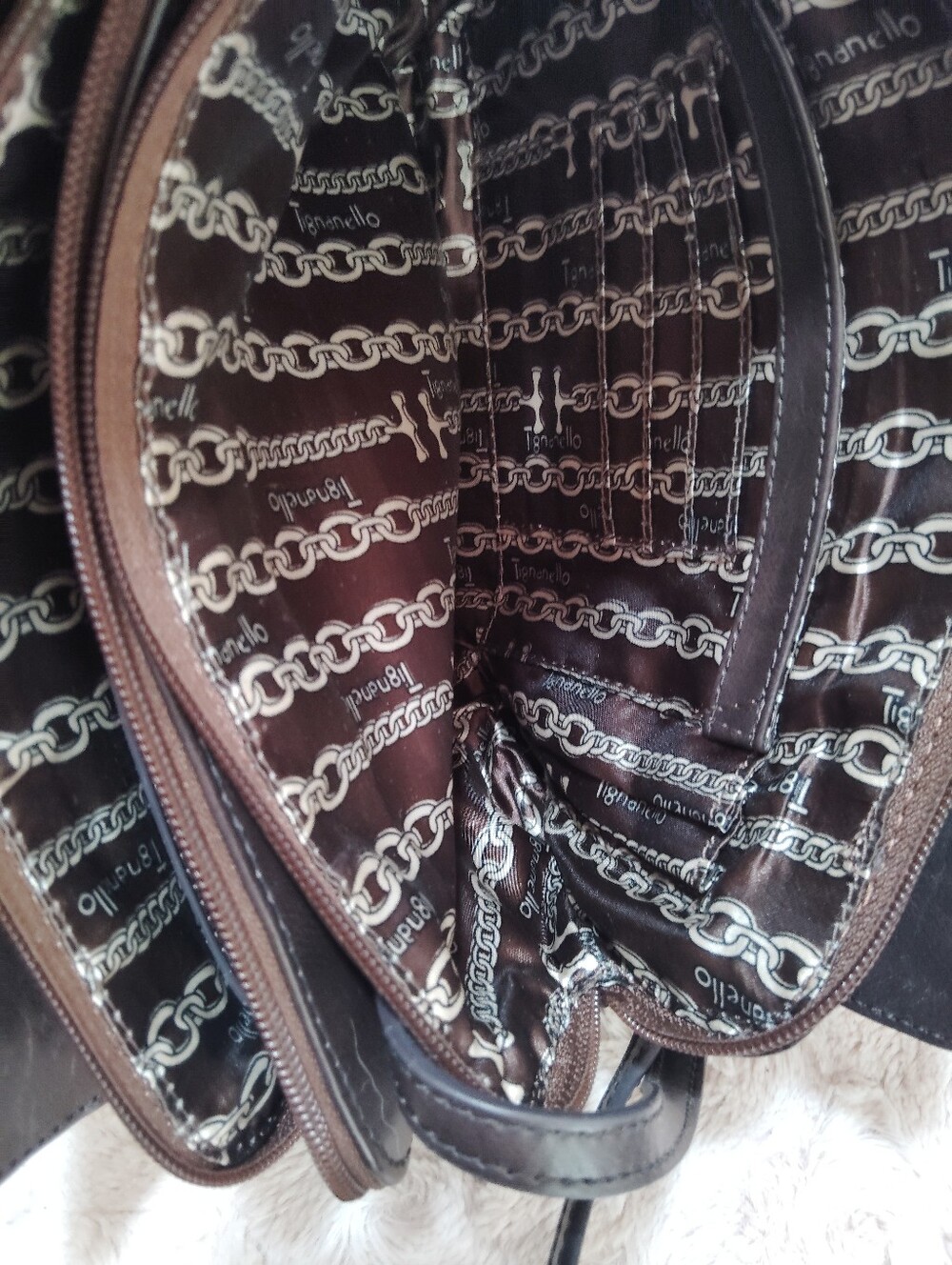 Tignanello Mojave Studded Two-Tone Brown Leather Crossbody - Picture 9 of 12
